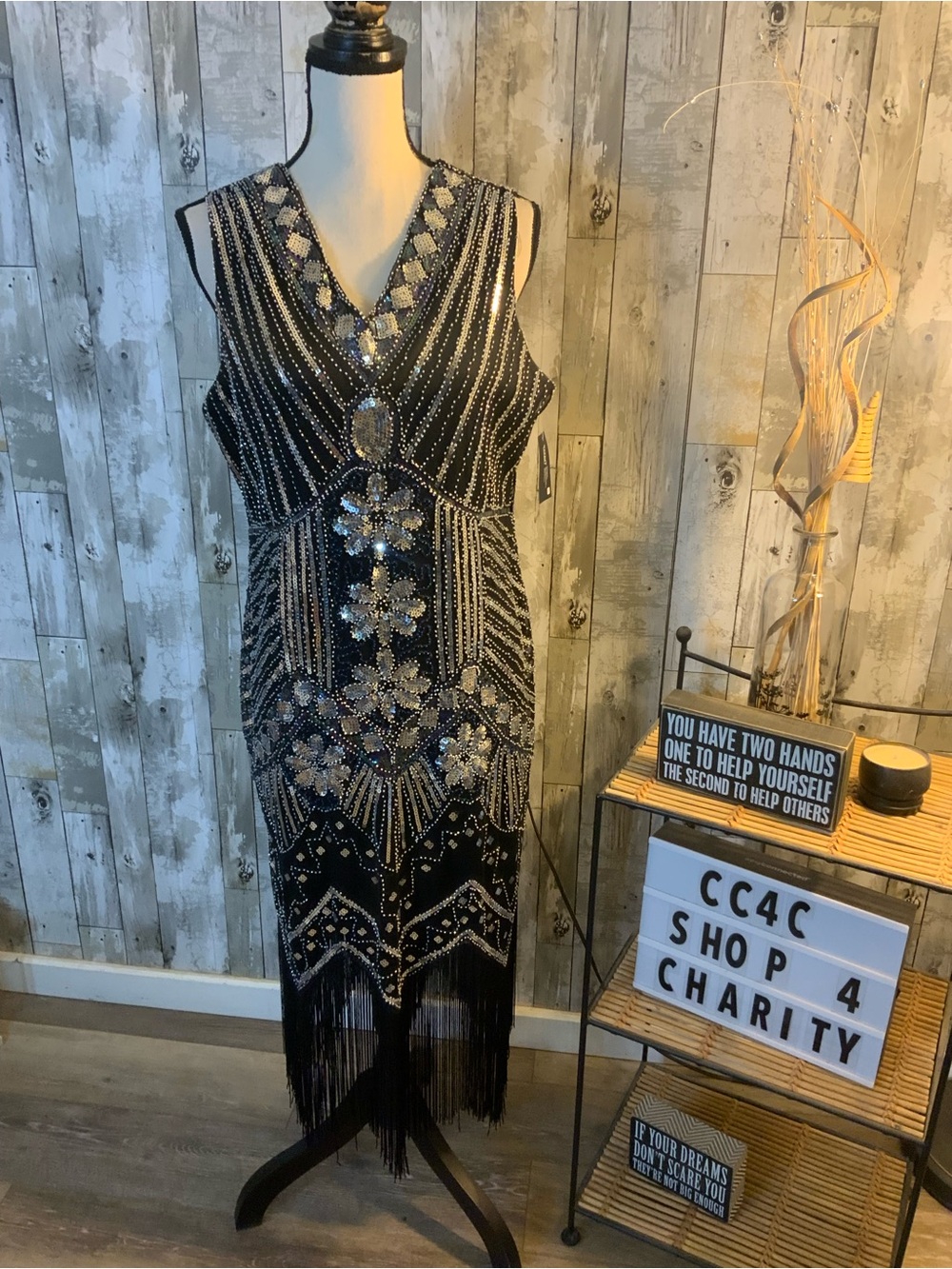 Spirit Black Sequin Beaded Fringe Dress